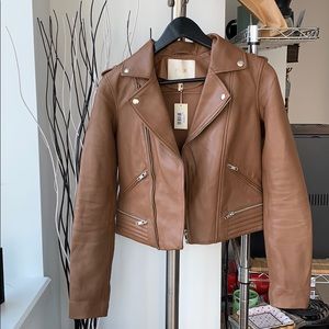 Maje Camel Leather Jacket. Brand new with tags